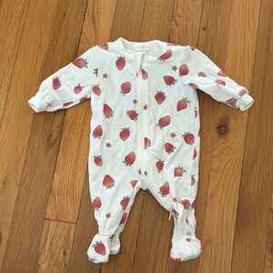 Firsts by Petit Lem White and Red Strawberry Footies One Piece